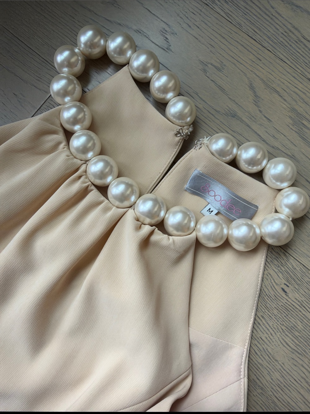 Pearl-Neck Halter Midi Dress in Cream - Picture 2 of 2